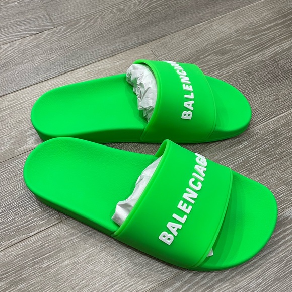 Women’s Balenciaga Slides Size 9 Neon Green - Picture 2 of 6